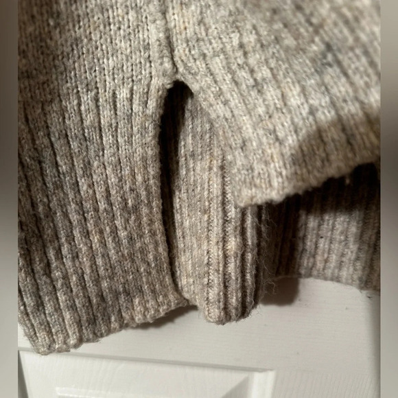 JOHN + JENN Anthropologie Oatmeal Chunky Sweater Wool Blend Mock Neck Oversize S - Picture 6 of 13